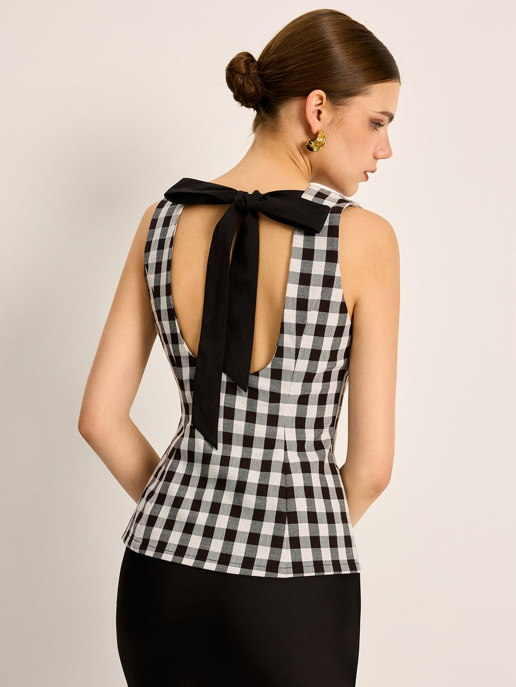 Plaid Button Back Tie Top