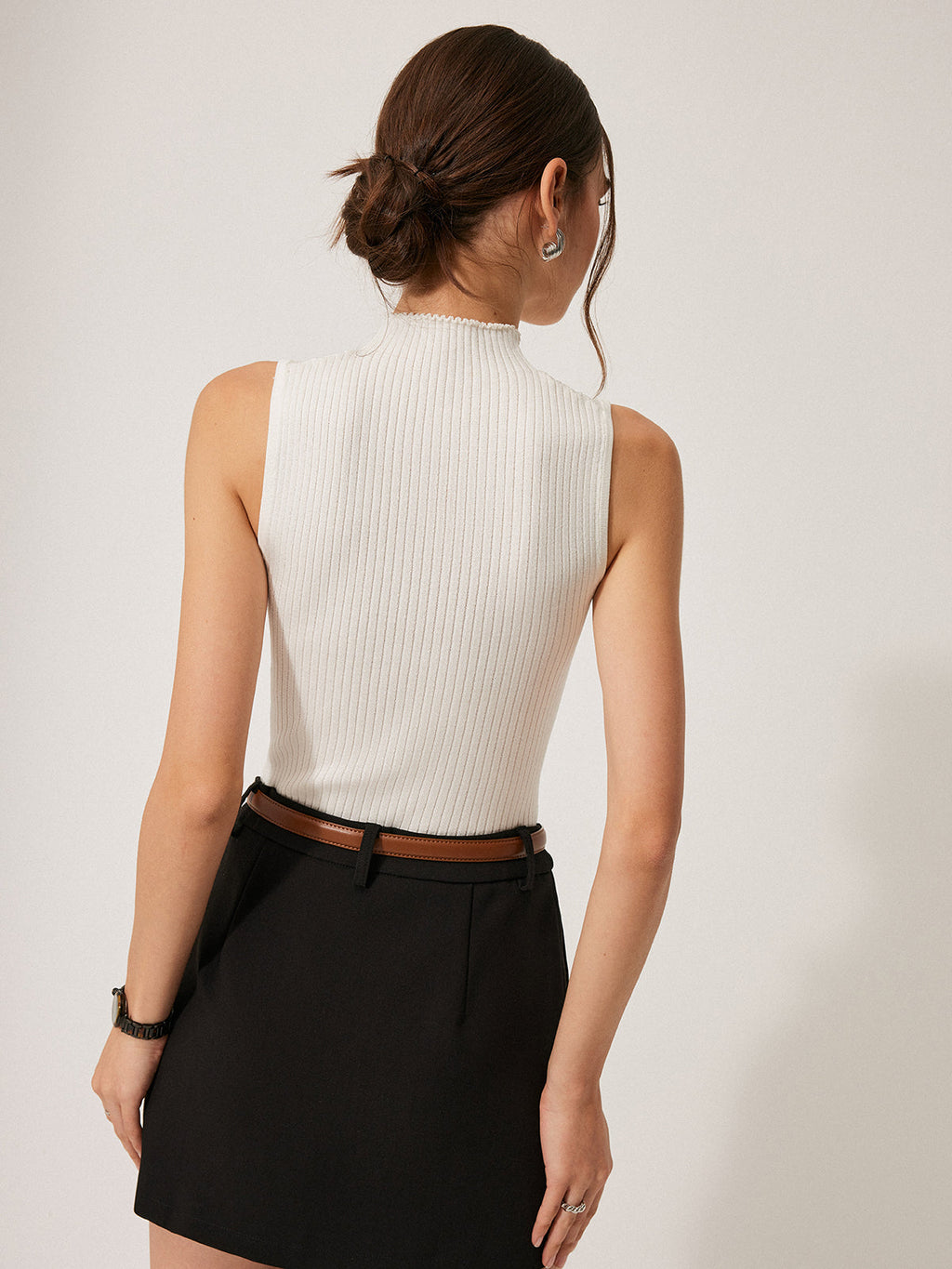 3D Crochet Flower Detail Ribbed Top