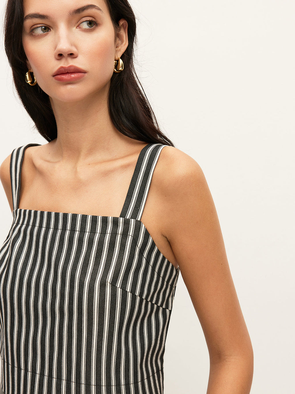 Square-Neck Pinstripe Sleeveless Top