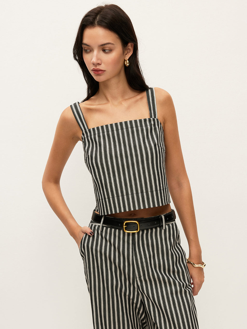 Square-Neck Pinstripe Sleeveless Top