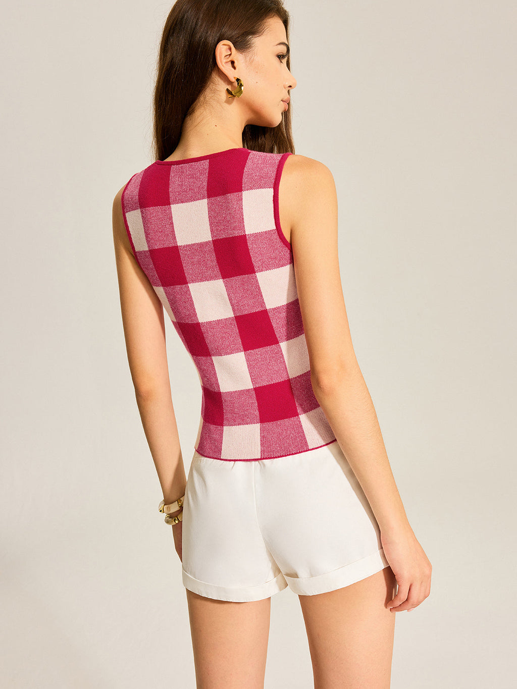 Checkerboard Button-Front Knit Vest