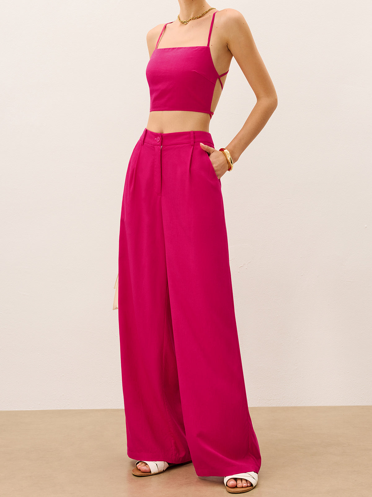Tie-Back Top and Wide-Leg Pants Set