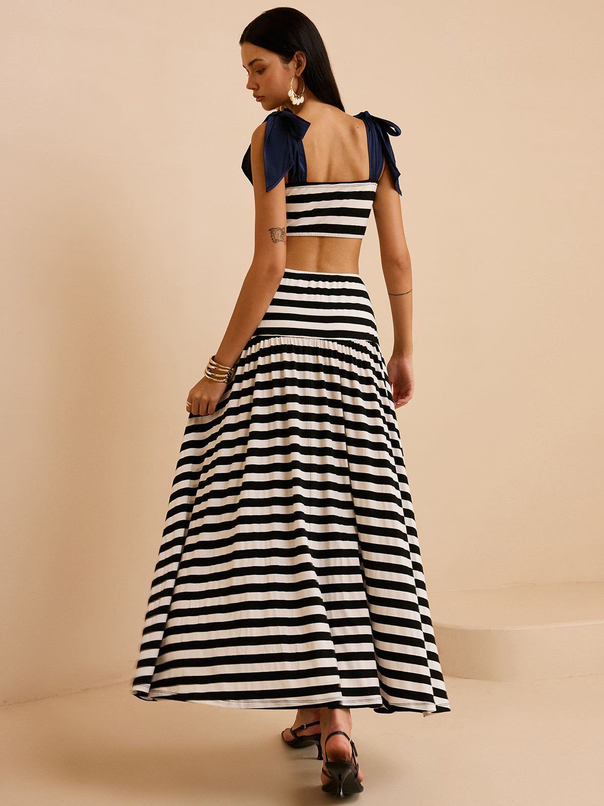 Striped Skirt Set with Bow Straps
