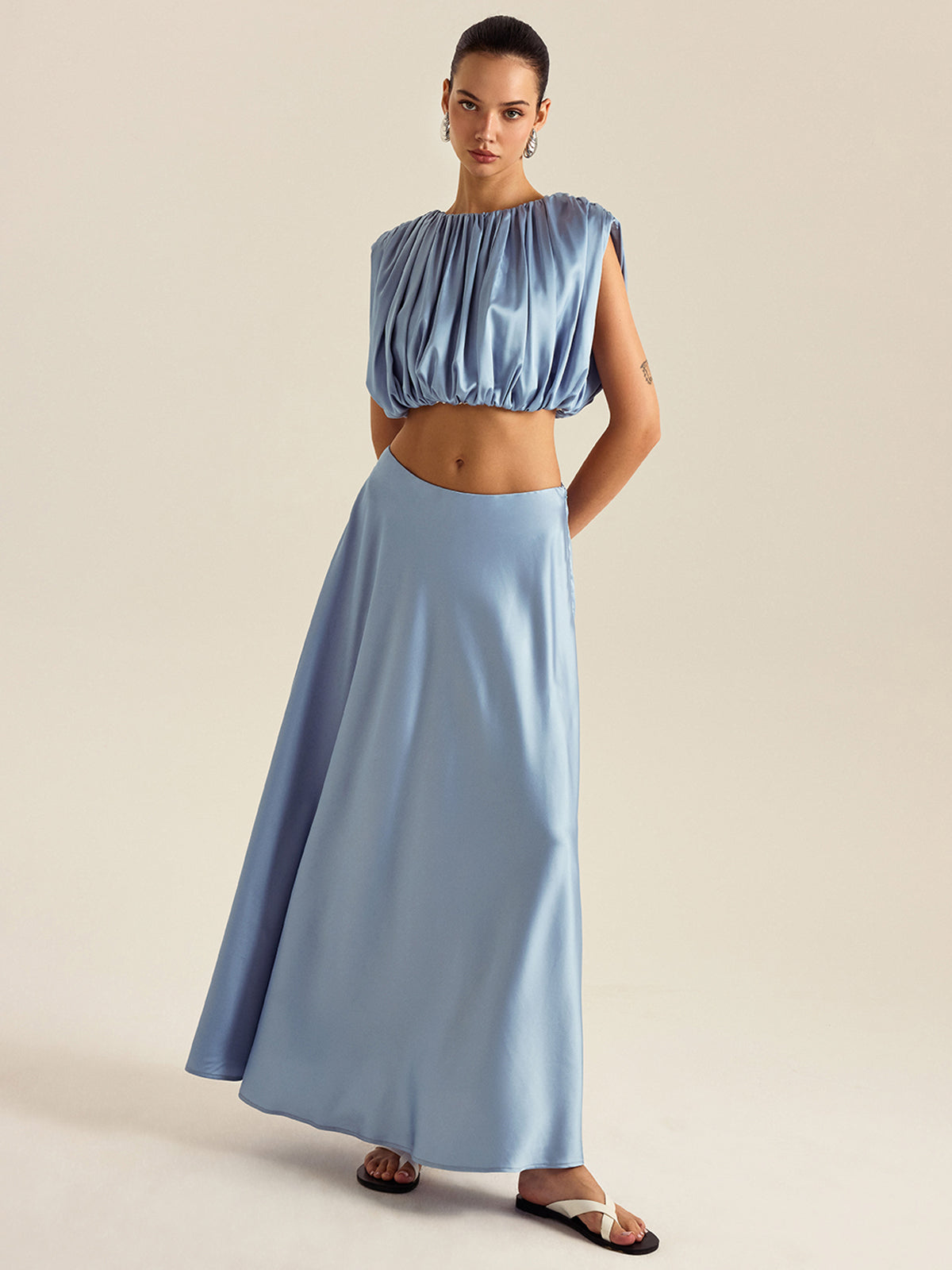 Ruched Crop Top Skirt Set