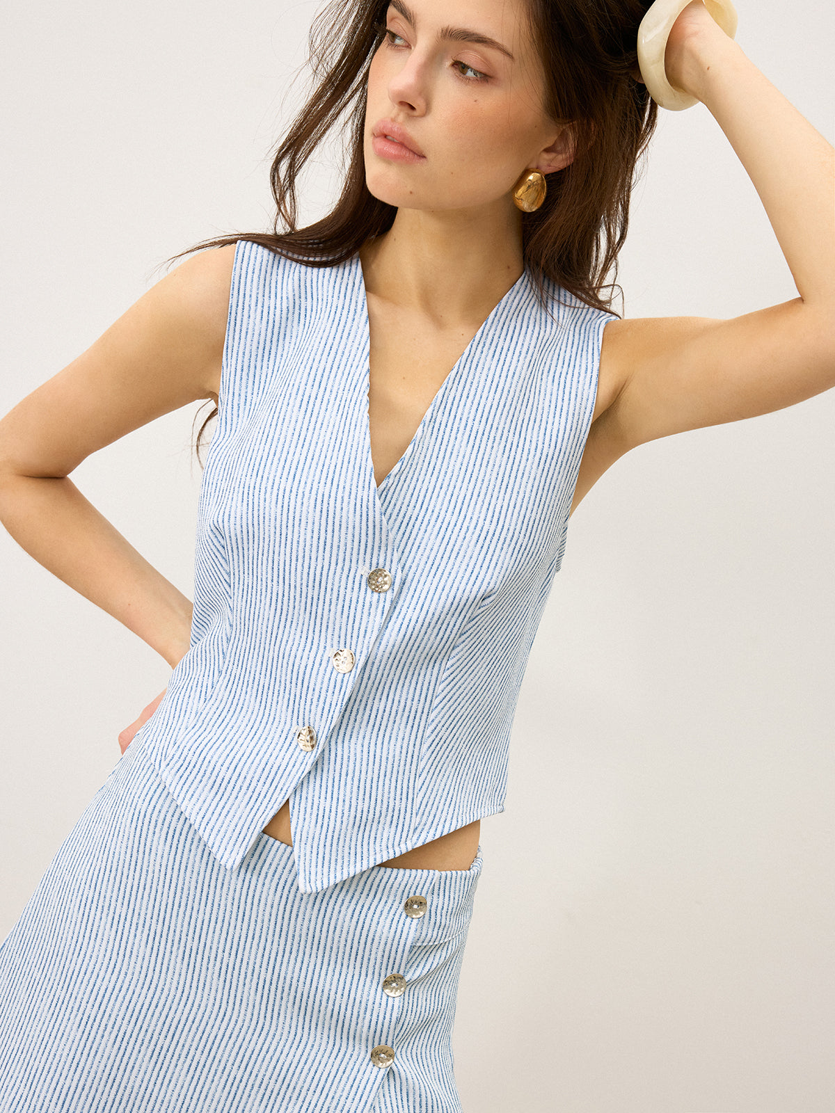 Striped Button-Front Skirt Set