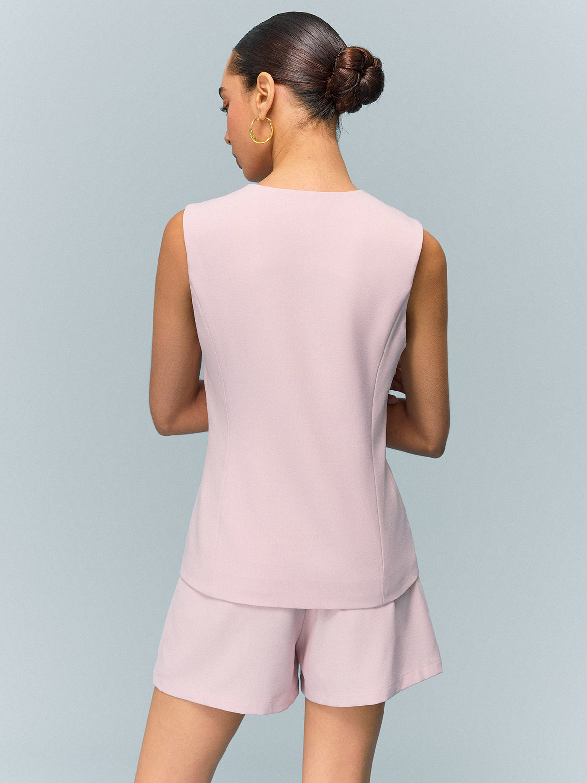 V-Neck Buttoned Vest with Shorts Set