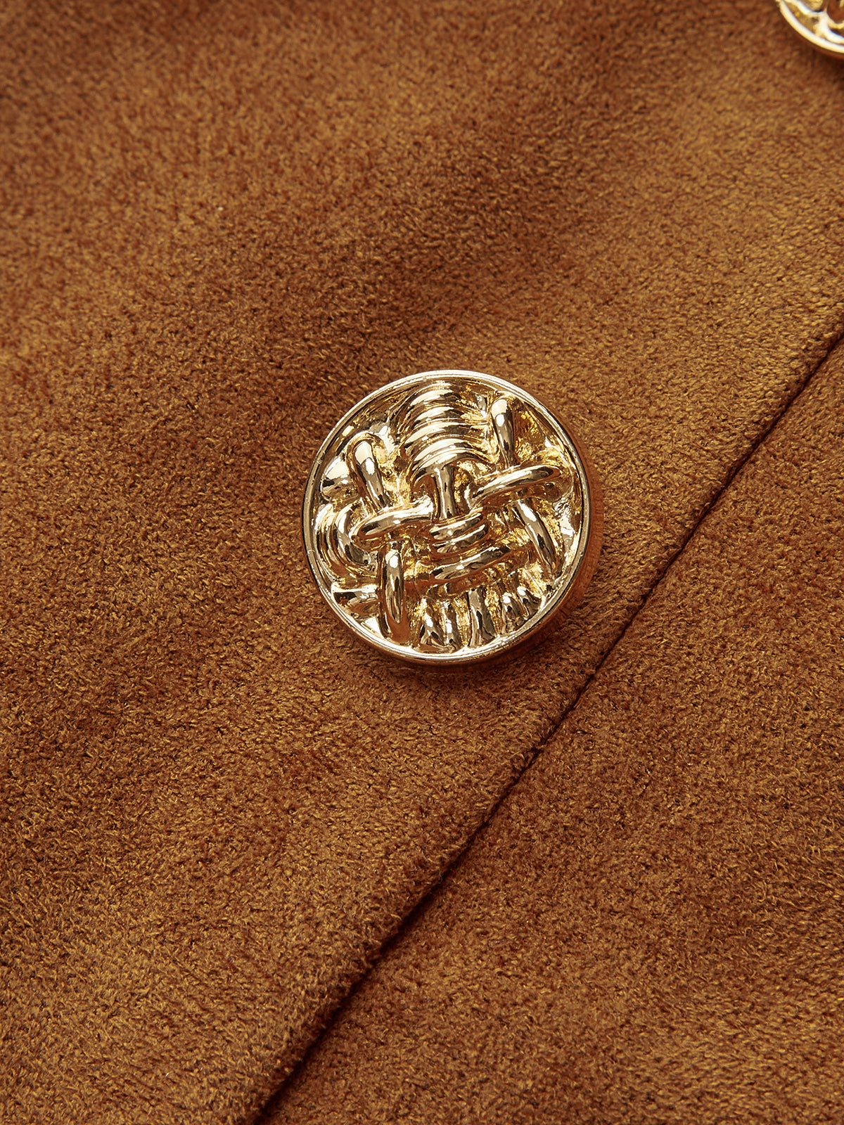 Embellished Button Suede Effect High-Waisted Shorts