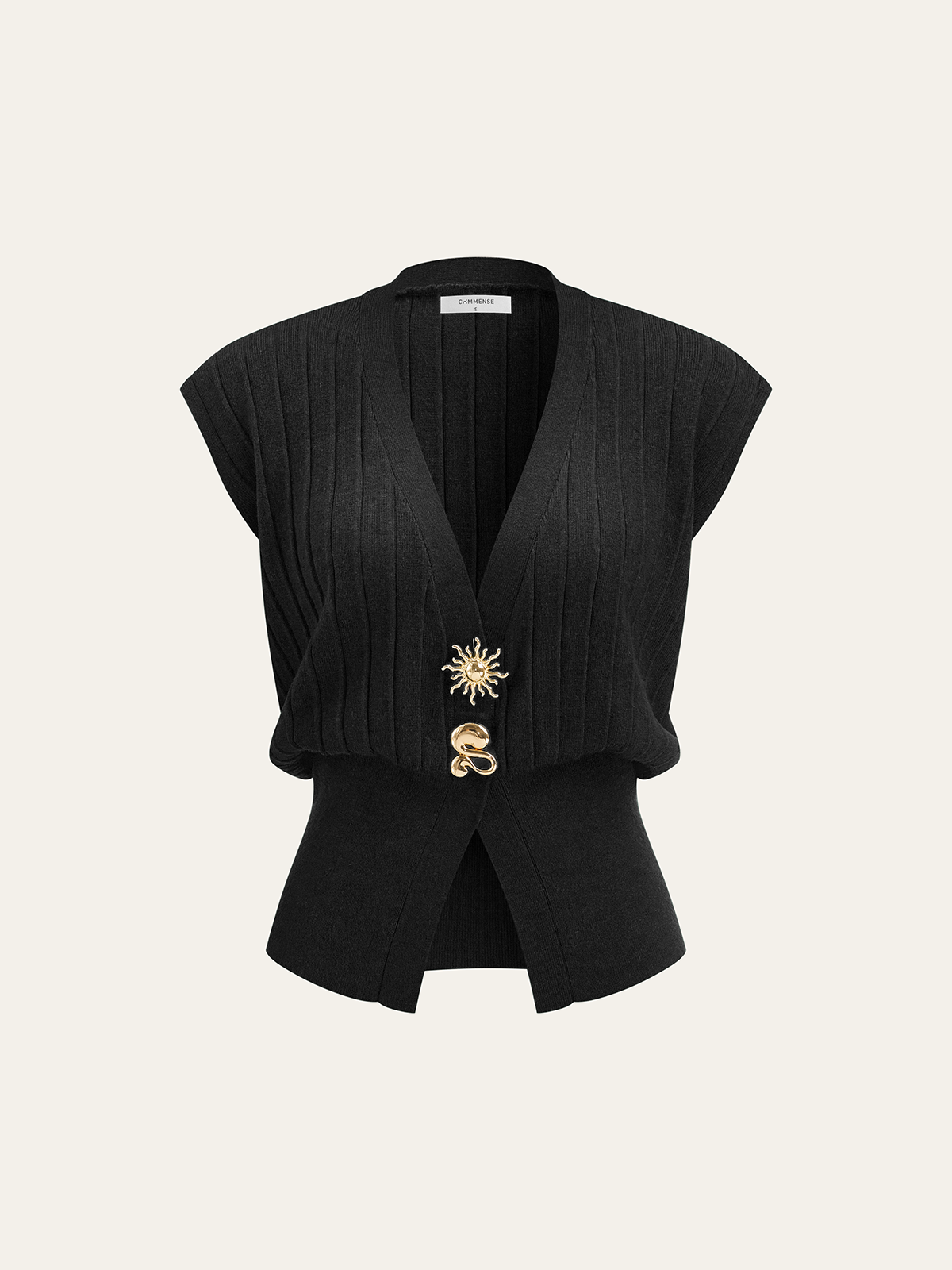 Metal Detail Cap Sleeve Ribbed Knit Vest