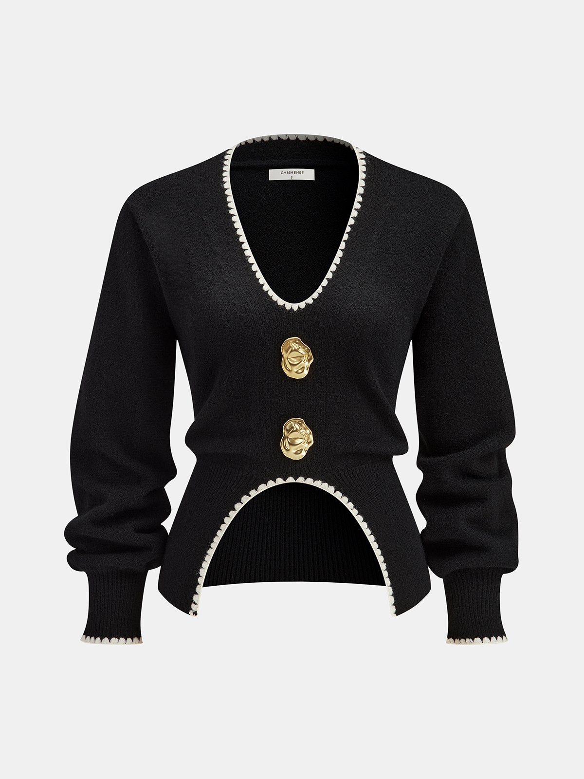 Buttoned Contrast Fringe Split Sweater