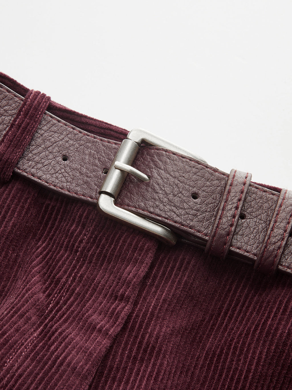 Belted Corduroy Straight-Leg Pants