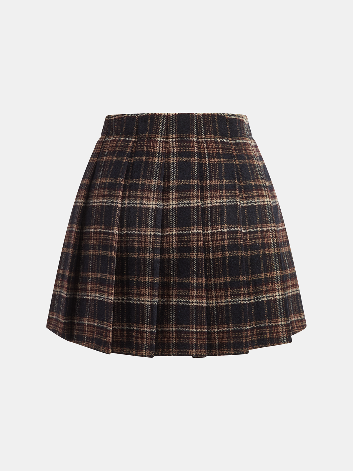Buckle Detail Plaid Pleated Mini Skirt