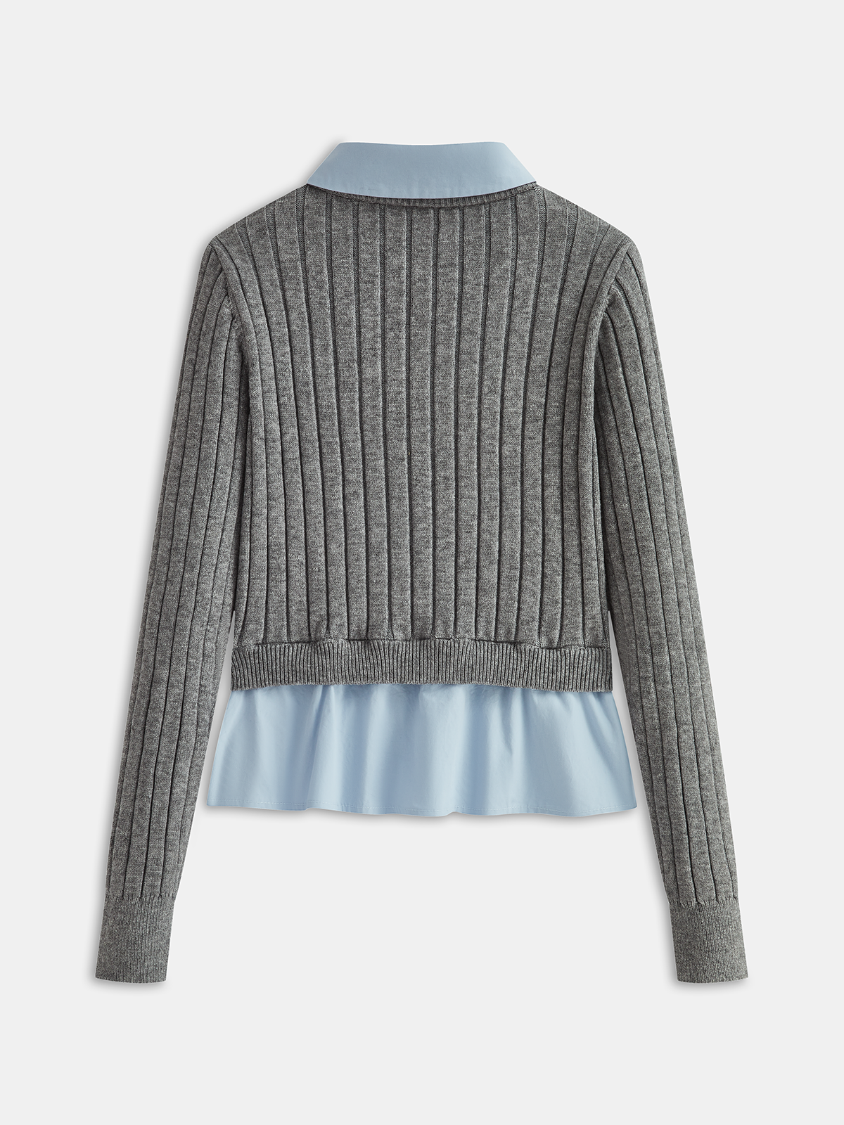 2 in 1 Denim Pocket Collared Rib-Knit Top