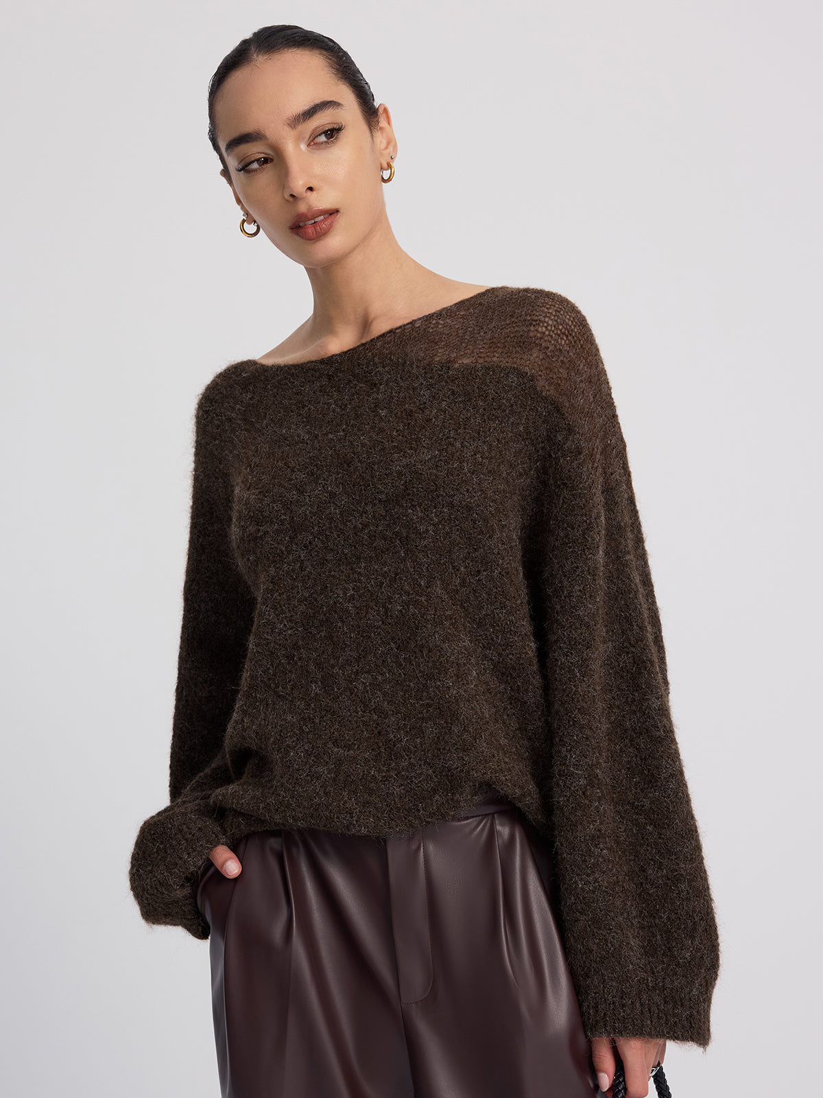 Sheer Paneled Mohair Knit Sweater