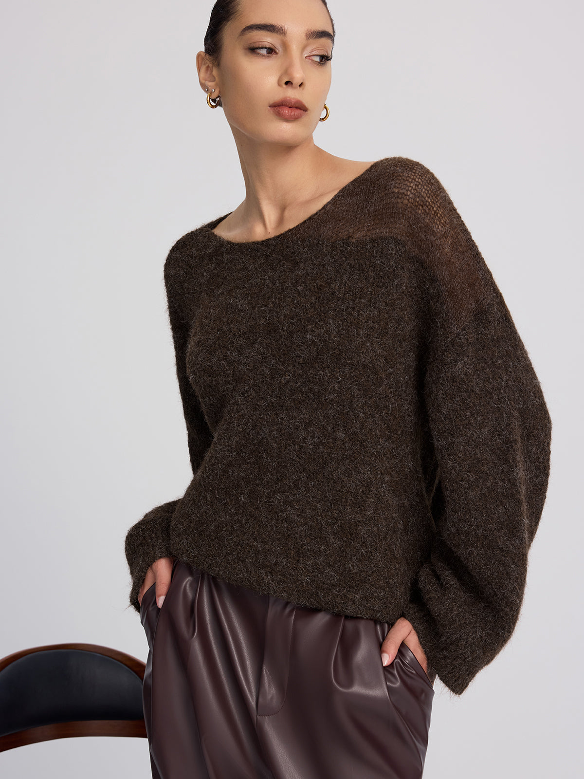 Sheer Paneled Mohair Knit Sweater