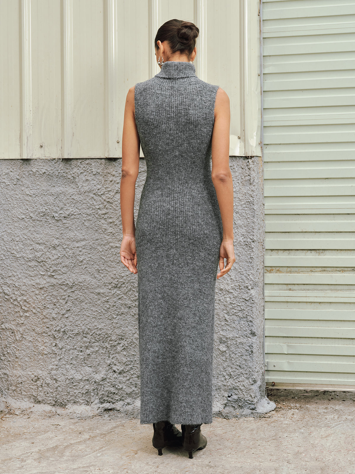 Wool Blend Sleeveless Turtleneck Sweater Dress