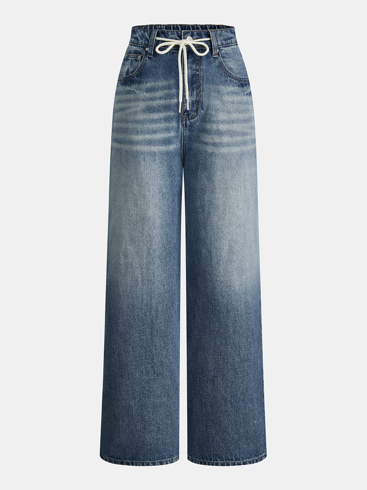 Drawstring Straight-Leg Denim Pants