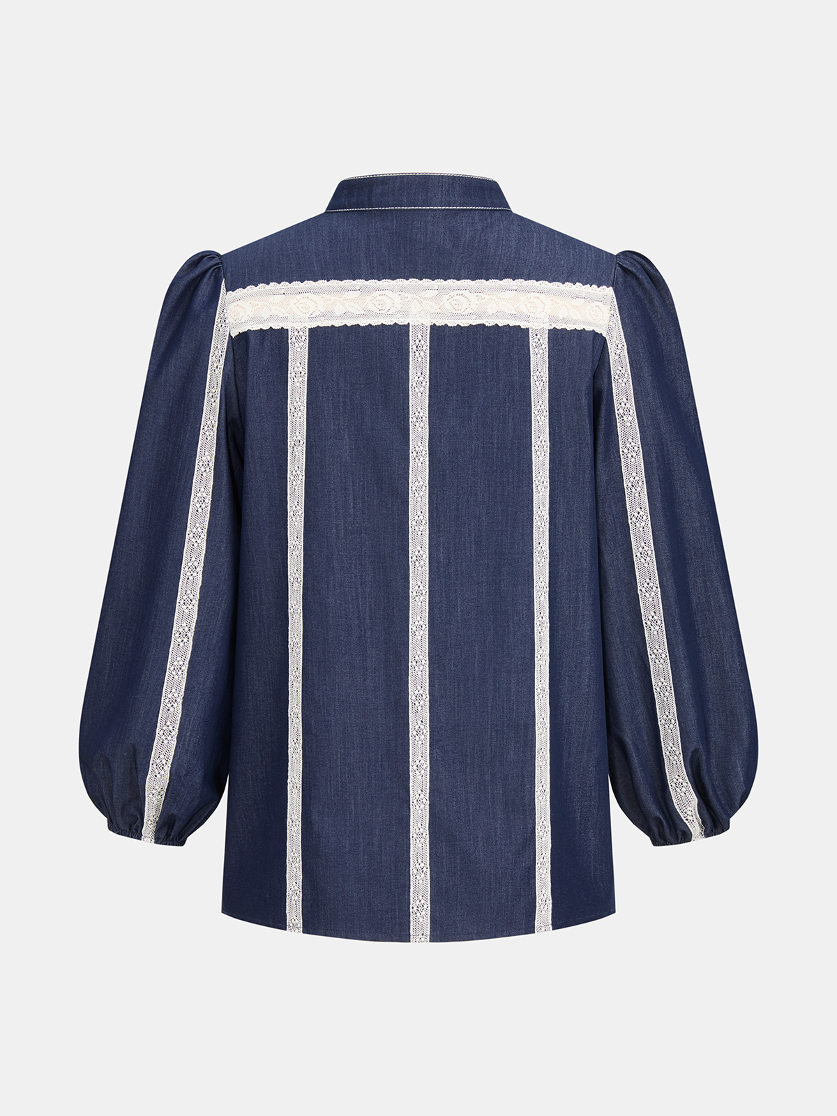 Lace Panel Faux Denim Shirt & Shorts Set