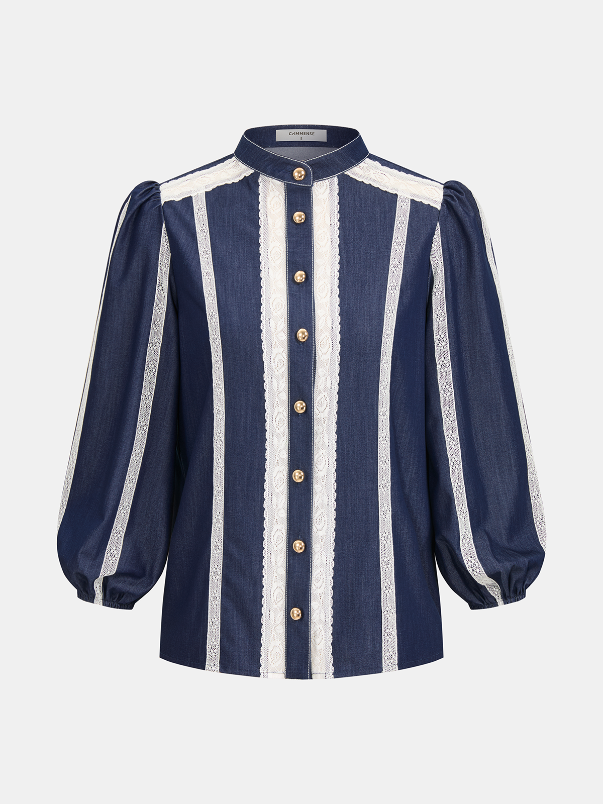 Lace Panel Faux Denim Shirt & Shorts Set