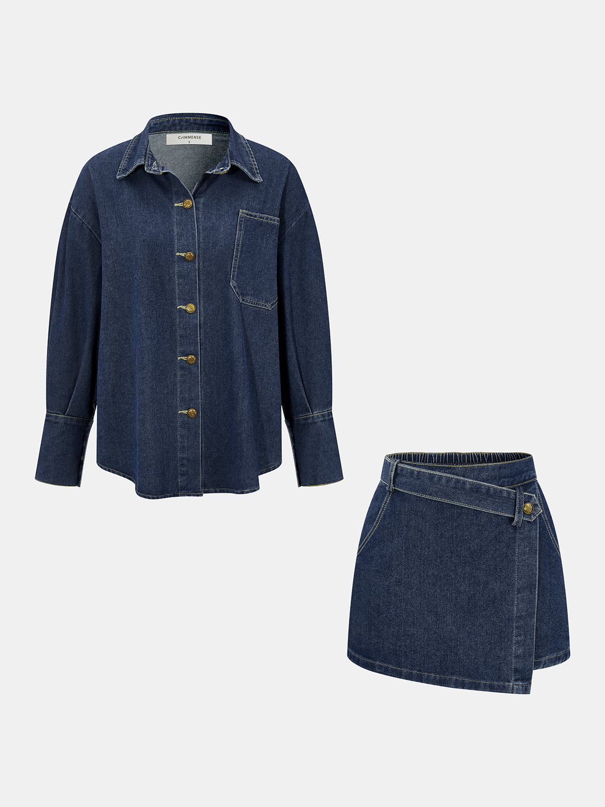 Denim Shirt & Asymmetric Skort Set