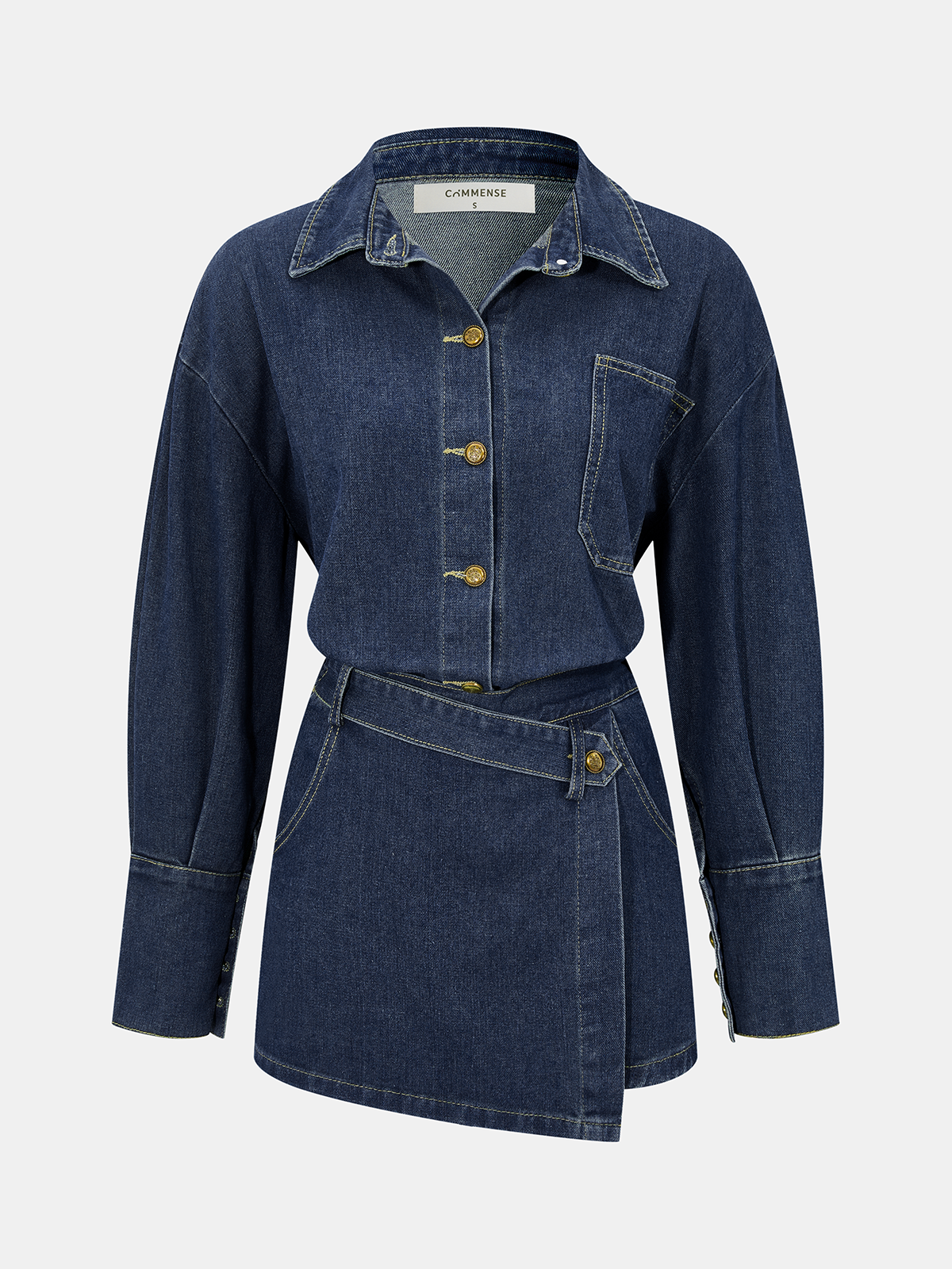 Denim Shirt & Asymmetric Skort Set