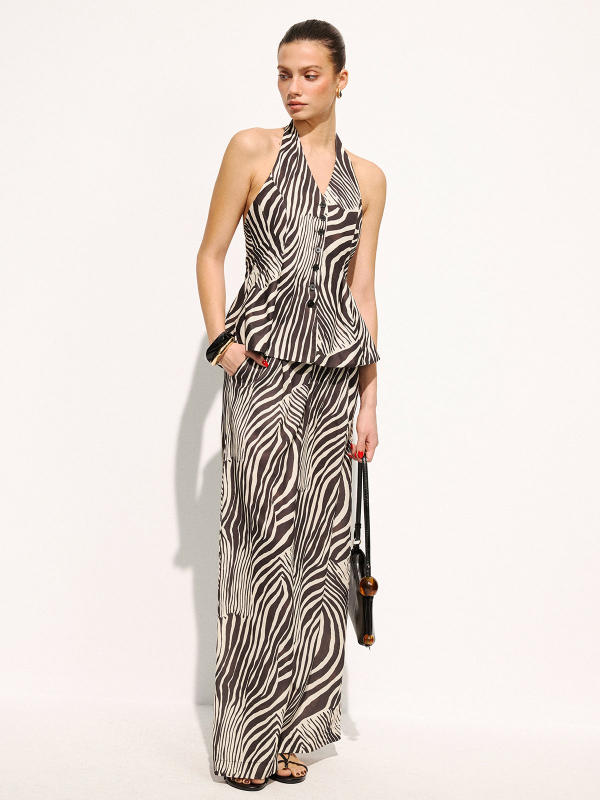 Zebra Print Halter Vest & Pants Set