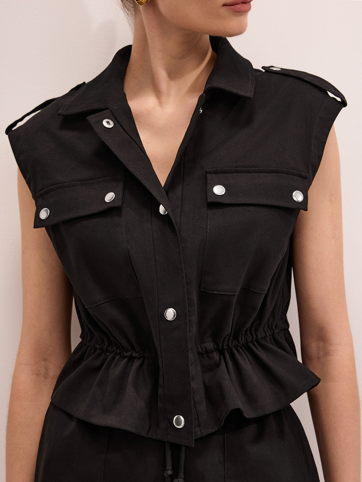 Cotton Blend Utility Vest & Shorts Set