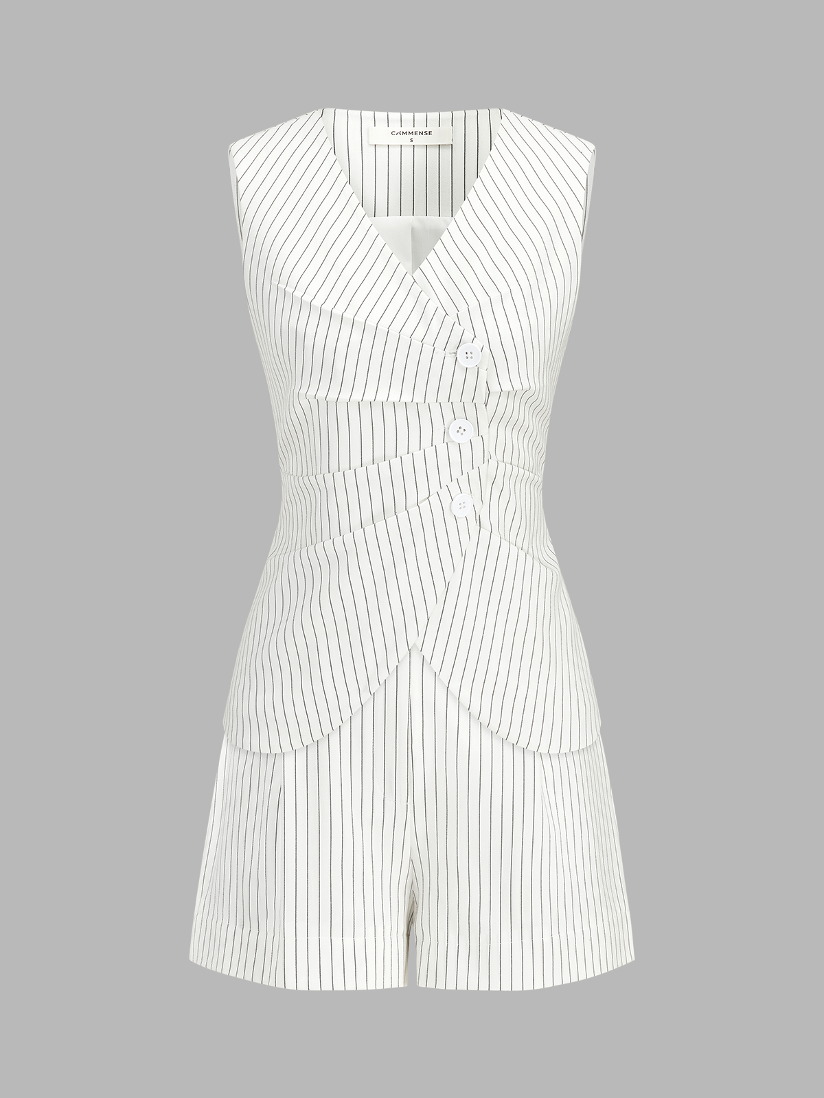 Pinstripe Asymmetric Button Vest & Shorts Set