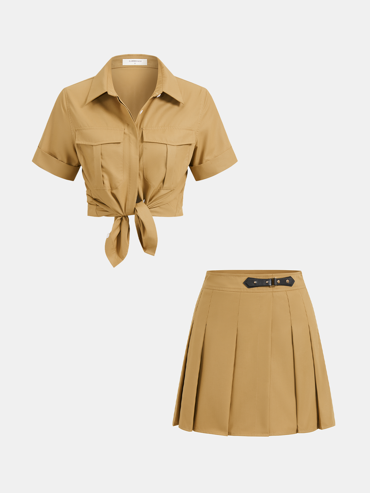 Utility Shirt & Buckle Pleated Mini Skort Set